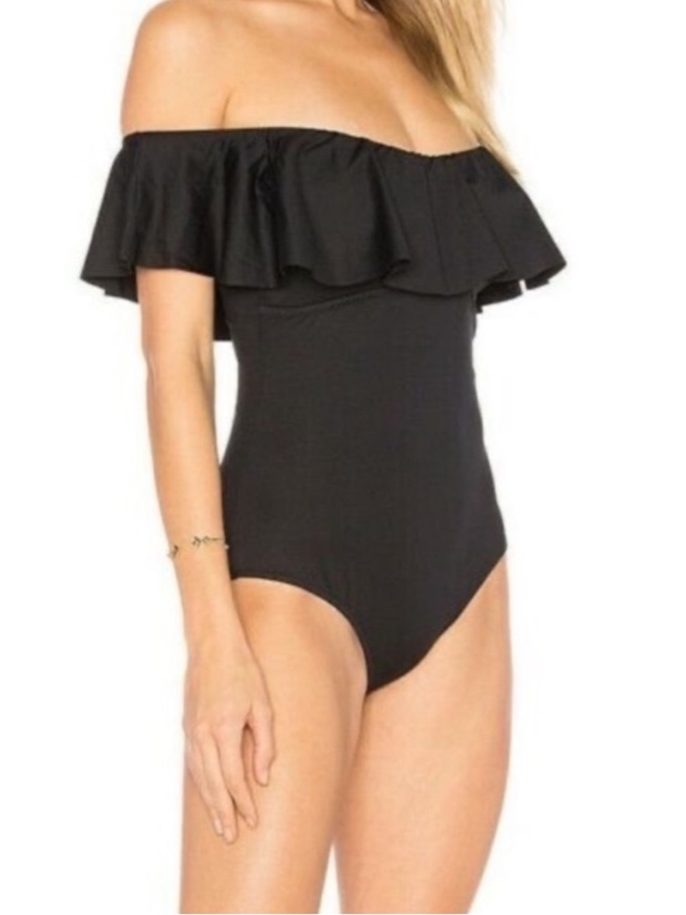Eberjey Margarita Off-Shoulder Ruffle One-Piece Swimsuit - Black L